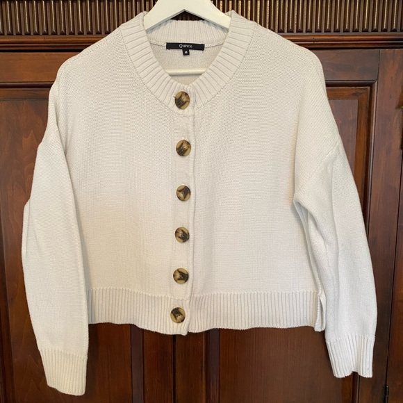Quince 100% Organic Cotton Cropped Cardigan Faux Tortoise Buttons Size Medium - Picture 3 of 16